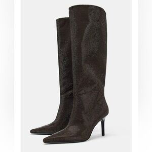 Zara NWT sparkly high heel boots brown 1030/610